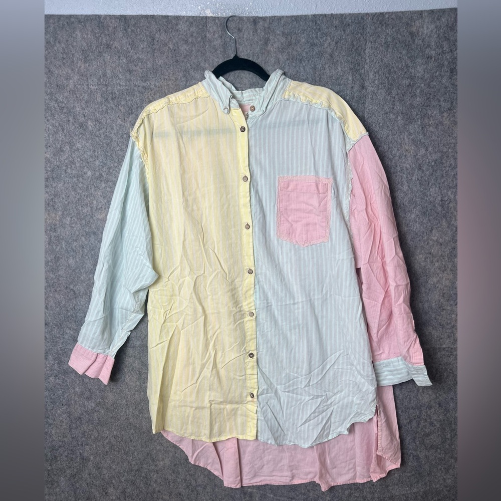 Intimately by Free People Large Oversized Pastel Button Down long sleeve Shirt